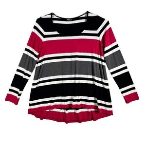 MIIK Tunic Top Long Sleeve Scoop Neck Casual Comfy Striped Black Gray Medium